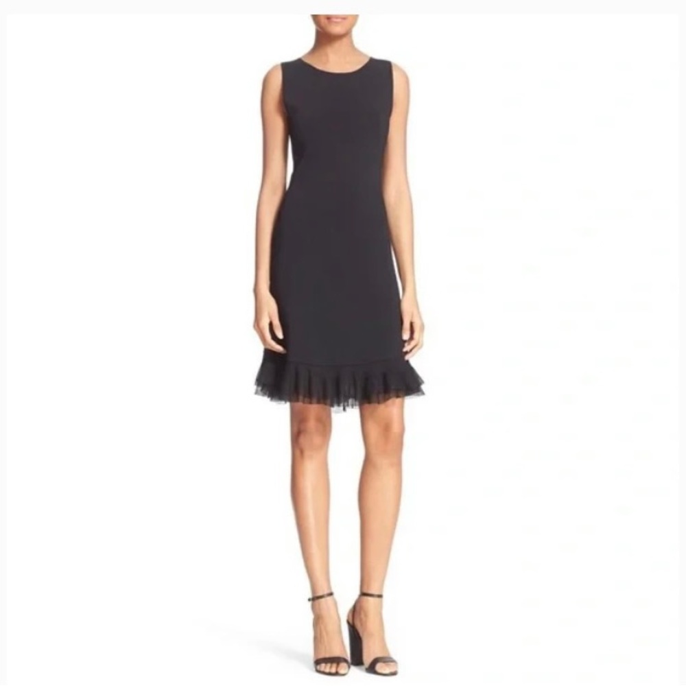 Theory Torylevina sleeveless black knit ruffle sheath dress, size S